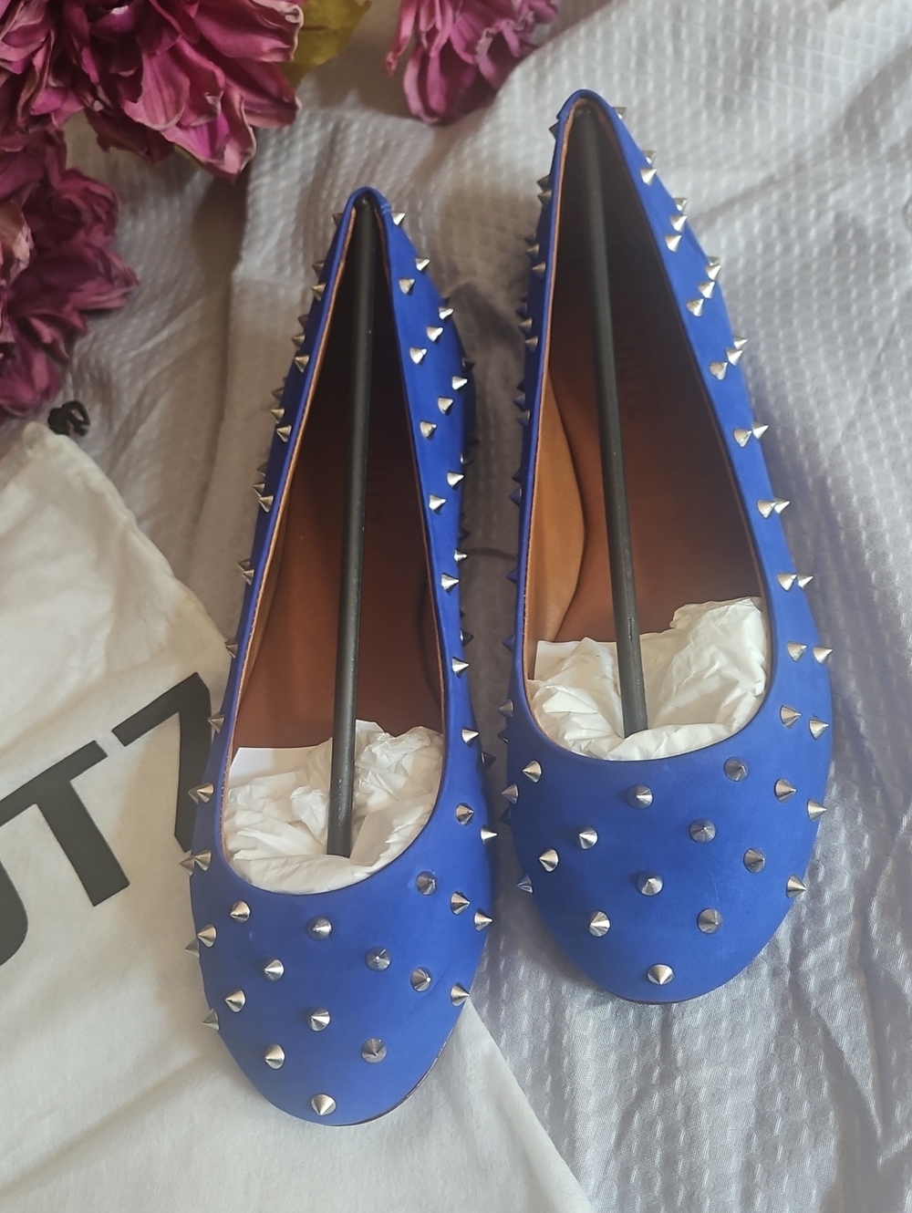 SCHUTZ Finley Ballet Flat Royal Blue Studded Shoes Size 6M NEW
